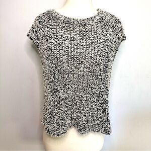Eileen Fisher Black White Eyelash Knit Shortsleeve Open Back Sweater Size S